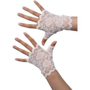 Women's Fingerless White Short Lace Gloves Party Wedding Costume Accessories